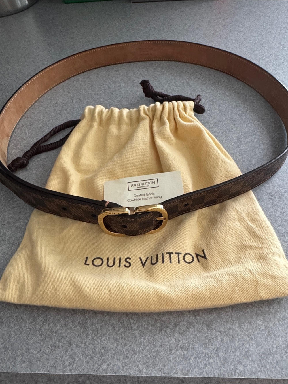 Louis Vuitton Damier Ebene Monogram Belt with Gold Buckle